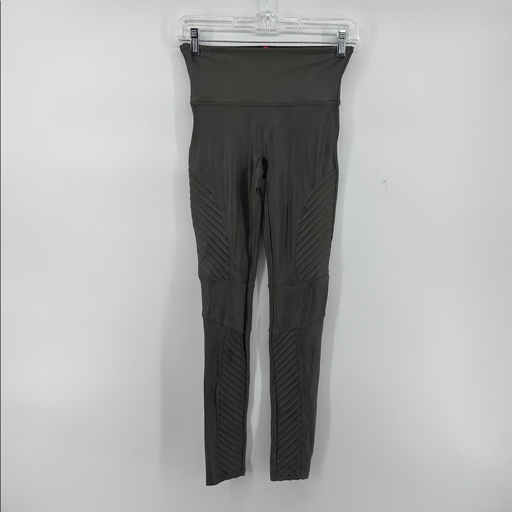 SPANX Faux Leather Moto Charcoal Gray Leggings Size Small